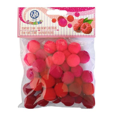 Pompony pluszowe Astra 2cm Malinowy Chruśniak, 36szt